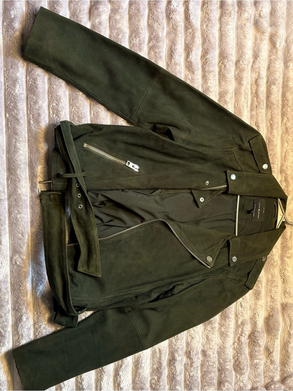 Lucky Brand Dark Green Suede Moto Jacket